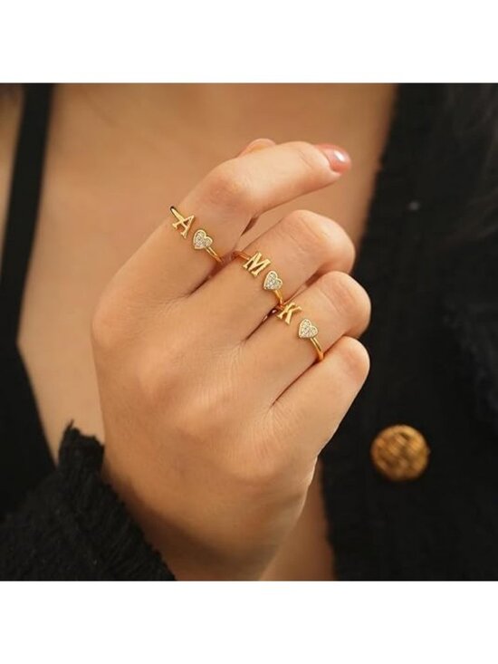 Amazon.com: WFYOU Heart Initial Ring for Women Silver Rose  Letter O Gold Heart Initial Ring Silver Rose Gold Plated Ring